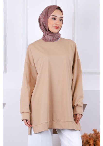 Vizon Pamuklu Kumaş Yan Yırtmaçlı Sweat