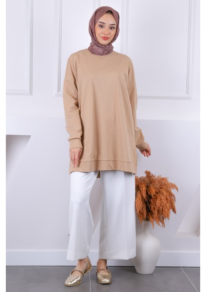 Vizon Pamuklu Kumaş Yan Yırtmaçlı Sweat