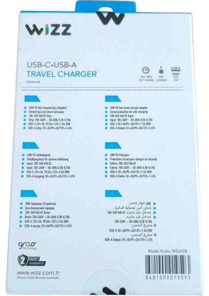 USB -C +USB -A Travel Charger 20W FAST CHARGER BEYAZ modelleri