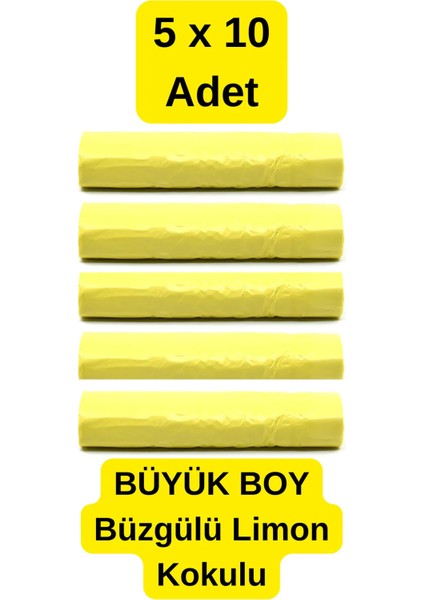 Büzgülü Büyük Boy Çöp Torbası Limon Kokulu 10'lu 5 Rulo 65X70 Çöp Poşeti