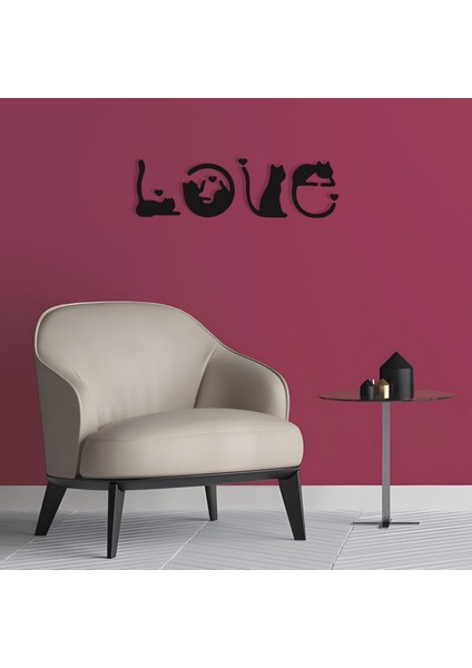 Love Kedi Detaylı Siyah Duvar Dekorasyonu