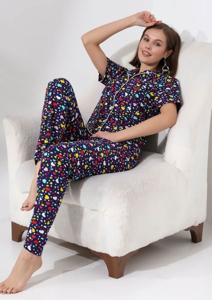 Kadın Gömlek Yaka Kısa Kollu Pijama