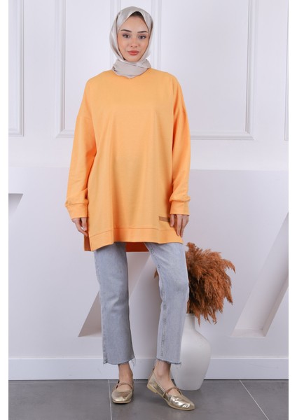 Vizon Pamuklu Kumaş Yan Yırtmaçlı Sweat