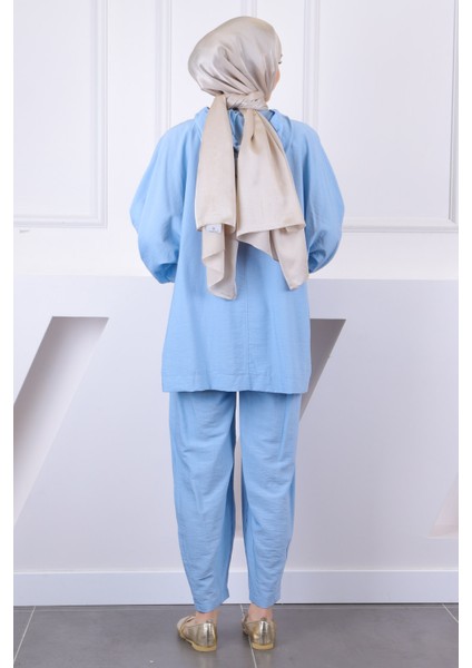 Bebe Mavi Kapşonlu Cepli Tunik Pantolonlu Takım modelleri