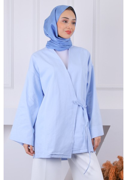Bebe Mavi Çapraz Bağlamalı Kimono