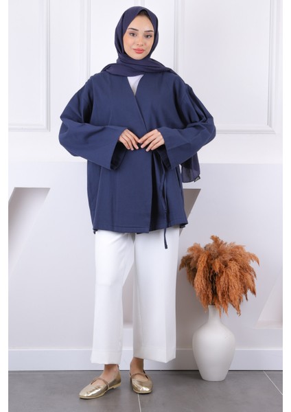 Lacivert Çapraz Bağlamalı Kimono