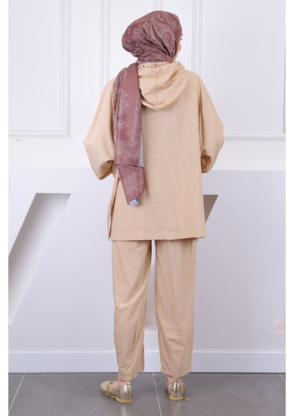 Bebe Mavi Kapşonlu Cepli Tunik Pantolonlu Takım modelleri