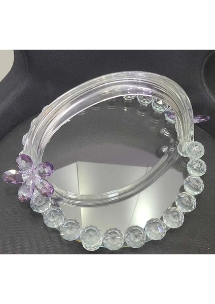 Kristal Sepet Mor Tepsi Cam El Yapım Dekoratif Çiçekli 30 x 30 x 36 cm Home Sunumluk Şekerlik 1 Adet