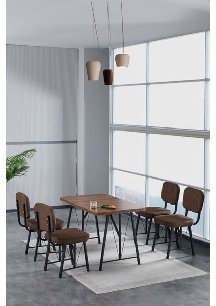 Hayat 70 x 110 cm Sabit Amalfi Mutfak Masası, Mutfak Masası Takımı, Yemek Masası, 4 Kahverengi Sandalye