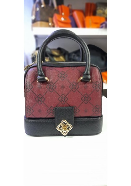 Bordo Mini Aynalı El Çantası