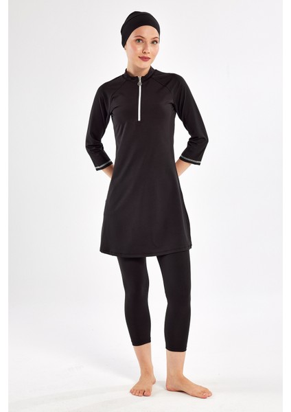 Kısa Kollu Taytlı Likralı Truvakar Kol Yarı Kapalı Mayo 2600 Siyah fiyatları