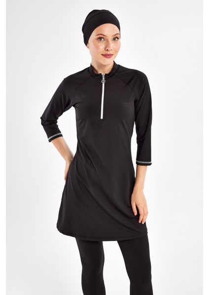 Kısa Kollu Taytlı Likralı Truvakar Kol Yarı Kapalı Mayo 2600 Siyah indirimleri