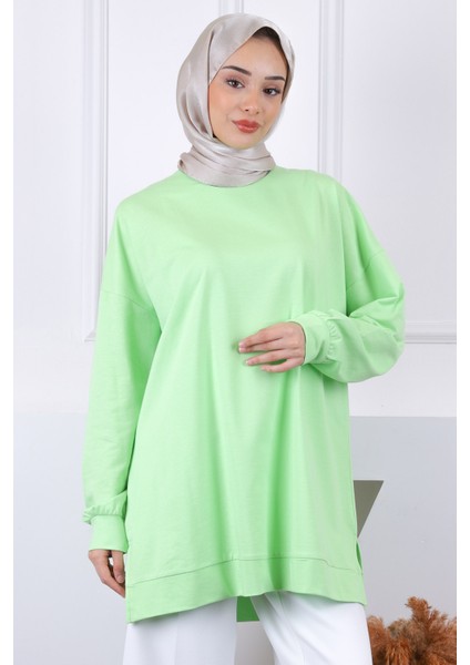 Vizon Pamuklu Kumaş Yan Yırtmaçlı Sweat