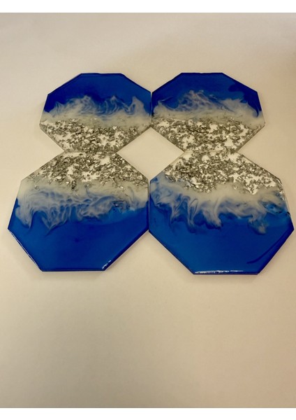Epoksi Bardak Altlığı 4'lü Set MAVI(10 cm x 10 cm )