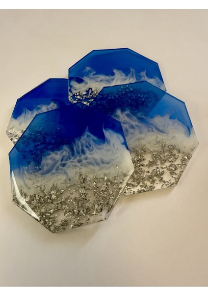Epoksi Bardak Altlığı 4'lü Set MAVI(10 cm x 10 cm ) fırsatları
