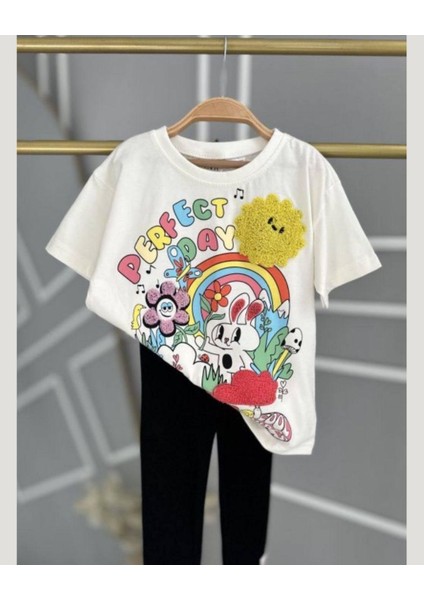 Süzüne Nakışlı Kız Çocuk Taytlı Alt Üst Takım modelleri