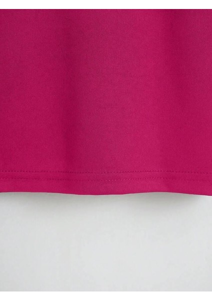 Unisex Oversize Bisiklet Yaka Hang Loose Baskılı Basic T-Shirt - Fuşya indirimleri