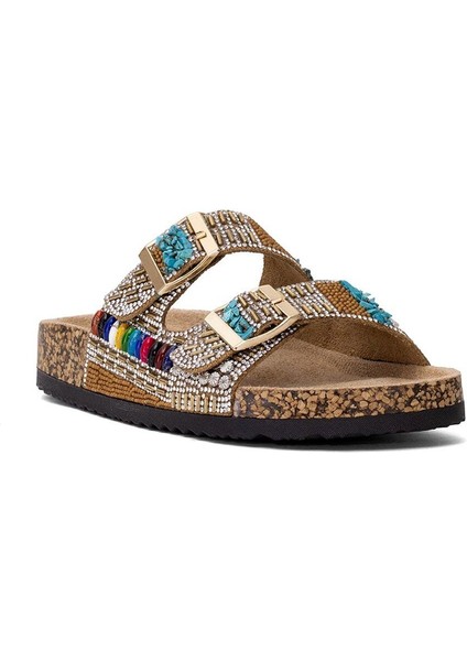 25Y102-2 Kadın Taşlı Çift Toka Comfort Düz Taban Terlik fiyatları