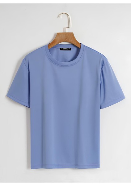 Unisex Oversize Bisiklet Yaka Rose Love Baskılı Basic T-Shirt - Mavi fiyatları