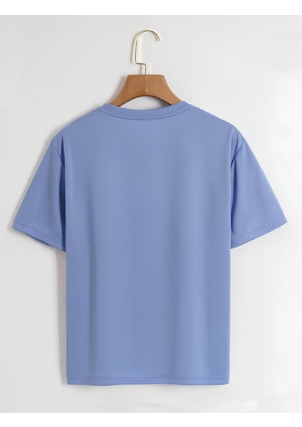 Unisex Oversize Bisiklet Yaka Cherry Cocktail Baskılı Basic T-Shirt - Mavi fiyatları