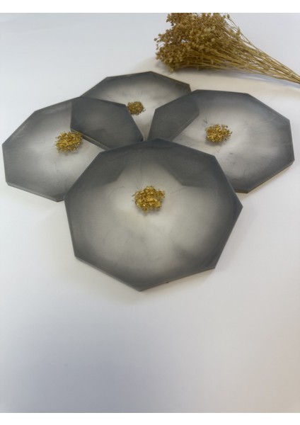 Epoksi Bardak Altlığı 4'lü Set GRI(10 cm x 10 cm )