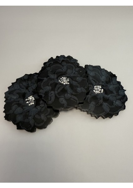 Epoksi Bardak Altlığı 4'lü Set Çiçek Temalı Beyaz Pullu