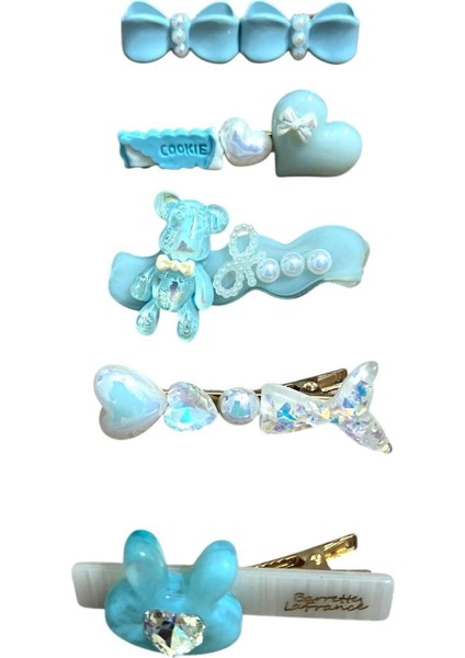 Çocuklar Için 5'li Toka Seti - Pens Tokalı 5 Farklı Model ve Boyda Çocuk Saç Tokası