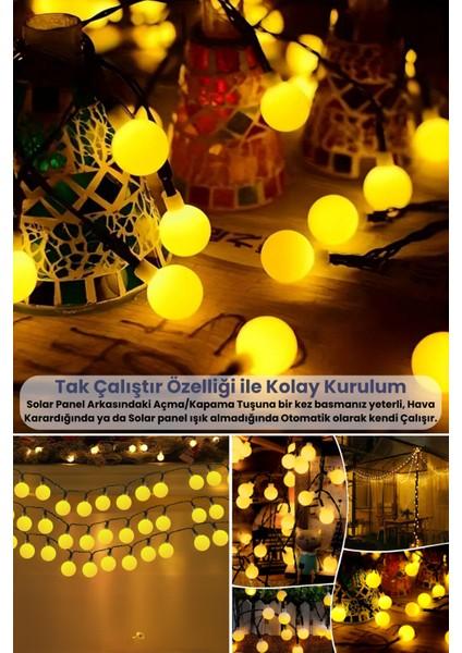 Solar 30 Ledli Top 8 Modlu Sarı Işık Bahçe Aydınlatma Dekorasyon Güneş Enerjili fiyatları