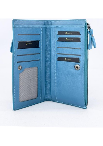 Grande Hakiki Deri Kadın Cüzdan Örgü Turkuaz 2760 modelleri