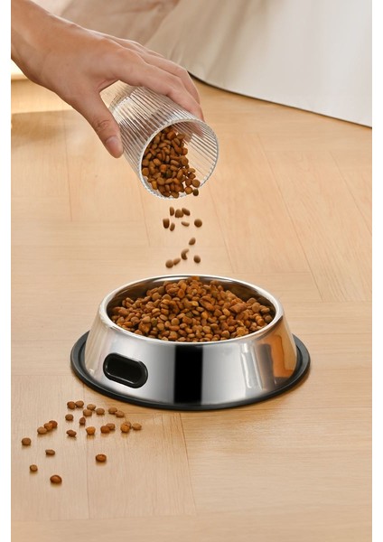 Paslanmaz Çelik 1000 ml Gri Kaymaz Taban Kedi Köpek Mama ve Su Kabı CIN569-26
