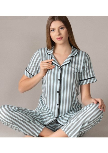 Kadın Gömlek Yaka Kısa Kollu Pijama