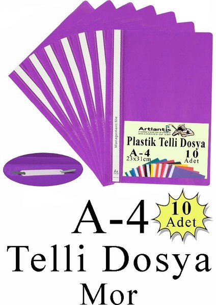 Telli Dosya Plastik A4 10 Lu 1 Paket Poşet Dosyalara Uyumlu Ekonomik Şeffaf Kapak Telli Dosya Okul Büro Ofis