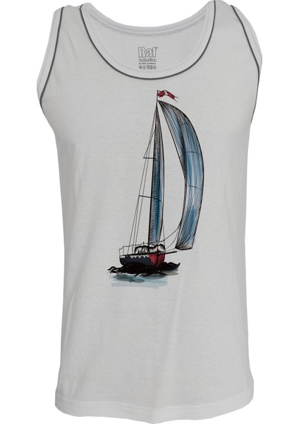 Erkek Askılı Beyaz T-Shirt Yelkenli Dijital Baskılı fiyatları