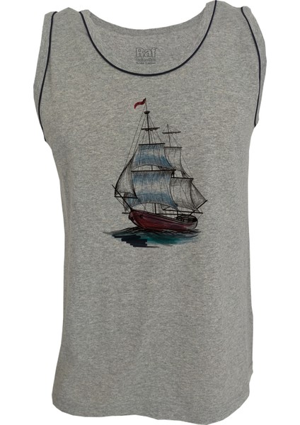 Erkek Askılı Gri Melanj T-Shirt Yelkenli Dijital Baskılı fiyatları