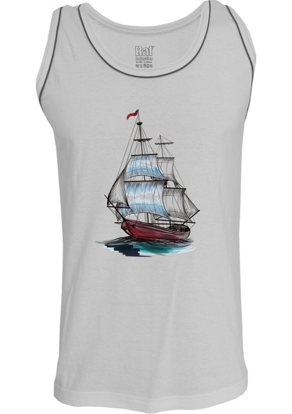 Erkek Askılı Beyaz T-Shirt Yelkenli Dijital Baskılı fiyatları