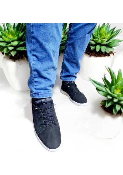 Erkek Gerçek Deri Nubuk Lastikli Rahat Casual Ayakkabı
