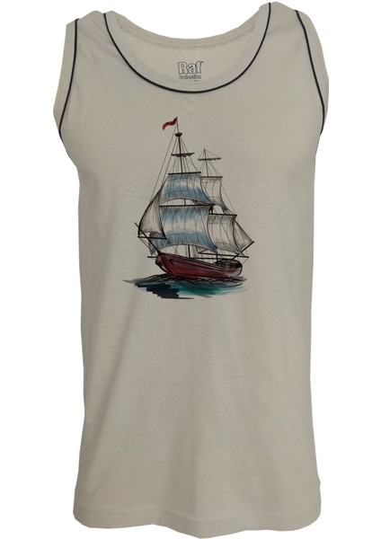 Erkek Askılı Taş Renk T-Shirt Yelkenli Dijital Baskılı fiyatları