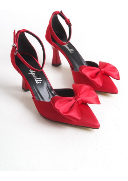 Kadın Kırmızı Saten Fiyonk Tokalı Kadeh Ince Ökçe Şık Abiye Ayakkabı fırsatları