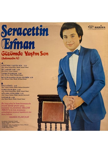 Seracettin Erman – Gözümde Yaştın Sen (Anlamadın Ki) 1982 Baskı Lp fiyatları