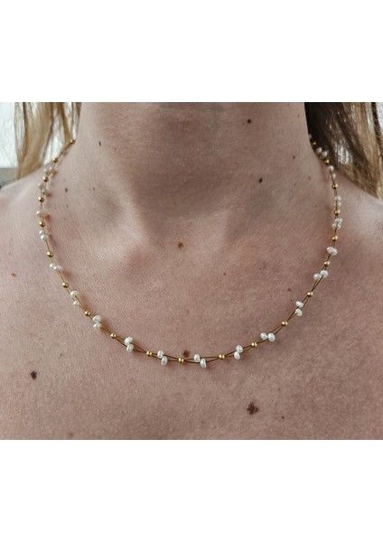 Doğal Inci Kolye | Zarif 925 Ayar Gümüş ve Altın Kaplama | Mother Of Pearl - Incili Kolye | Mükemmel Hediye modelleri