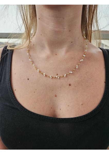 Doğal Inci Kolye | Zarif 925 Ayar Gümüş ve Altın Kaplama | Mother Of Pearl - Incili Kolye | Mükemmel Hediye indirimleri