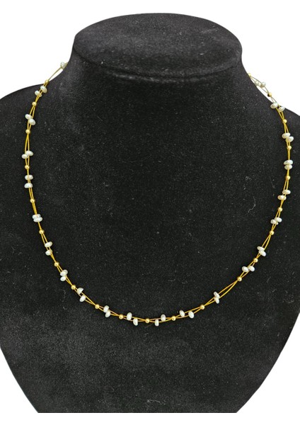 Doğal Inci Kolye | Zarif 925 Ayar Gümüş ve Altın Kaplama | Mother Of Pearl - Incili Kolye | Mükemmel Hediye