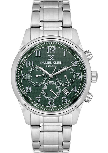 DK.1.13637-6 Yeşil Kadran Çelik Kasa Gümüş Kordon 3 Atm Erkek Pilli Kol Saati