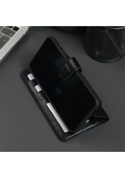 Buffalo Samsung Galaxy S25 Plus Telefon Kılıfı - Manyetik Ayrılabilir Cüzdan Kılıf - El Yapımı - Siyah