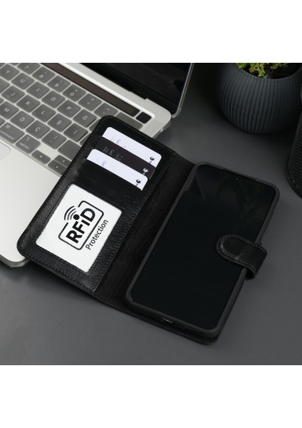 Buffalo Samsung Galaxy S25 Plus Telefon Kılıfı - Manyetik Ayrılabilir Cüzdan Kılıf - El Yapımı - Siyah