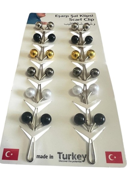 Top Şeklinde Eşarp Şal Türban Tesettür Klipsi Baş Örtüsü Klipsi Eşarp Tesettür Klipsi 12'li Paket