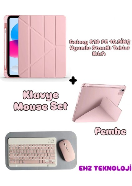 Samsung Galaxy Tab S10 Fe 10.9ınç Uyumlu Standli Tablet Kilif Bluetooth Klavye Mouse