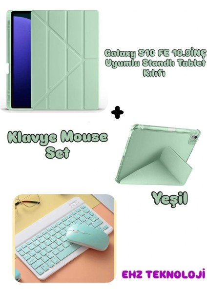 Samsung Galaxy Tab S10 Fe 10.9ınç Uyumlu Standli Tablet Kilif Bluetooth Klavye Mouse