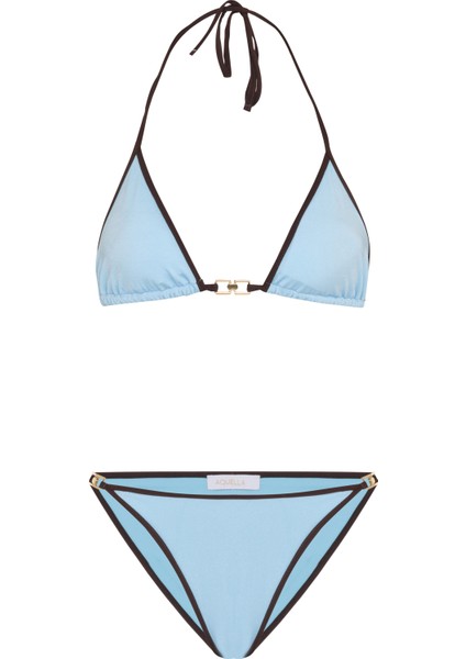 Biye Detaylı Aksesuarlı Bebe Mavi Üçgen Bikini Takım