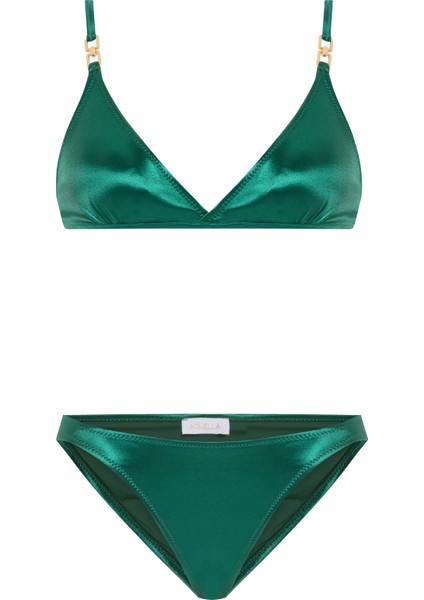 Lame Anvelop Koyu Yeşil Üçgen Bikini Takım
